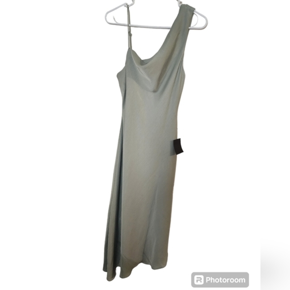 Lulu's One Shoulder Dress in Sage Green
